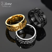 Uzone Punk Roman Numbers Spinner Rings Gold Black Stainless Steel Rotatable Chain Ring For Men Boys Birthday Party Gift Anillos