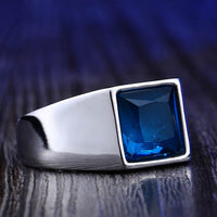 steel soldier Titanium Ring for Man blue Green Square Stone 316L Stainless Steel Fashion high polish Ring for Boy