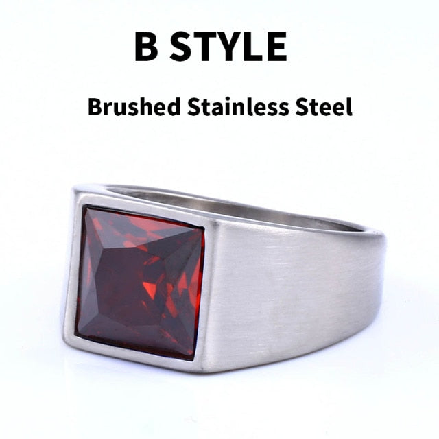 steel soldier Titanium Ring for Man blue Green Square Stone 316L Stainless Steel Fashion high polish Ring for Boy