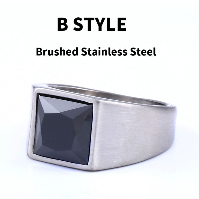 steel soldier Titanium Ring for Man blue Green Square Stone 316L Stainless Steel Fashion high polish Ring for Boy