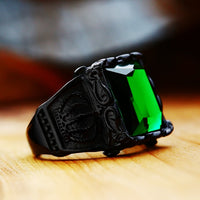 steel soldier Titanium Ring for Man blue Green Square Stone 316L Stainless Steel Fashion high polish Ring for Boy