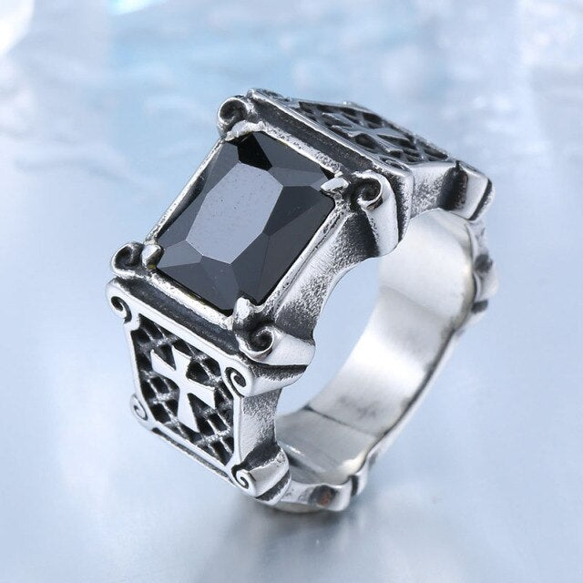 steel soldier Titanium Ring for Man blue Green Square Stone 316L Stainless Steel Fashion high polish Ring for Boy