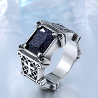 steel soldier Titanium Ring for Man blue Green Square Stone 316L Stainless Steel Fashion high polish Ring for Boy