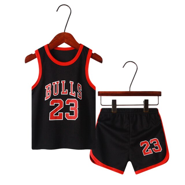 Summer kids suit sports basketball set children&#39;s fashion casual baby letter vest T-shirt 2-piece set of children&#39;s sports suit